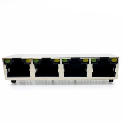 1x4 Multi-Port RJ45 Jack | Non-Magnetic,THT,Shielded,with LED | 8P8C Right Angle | Low profile DW-RJ45-D00433-03TP..... 01