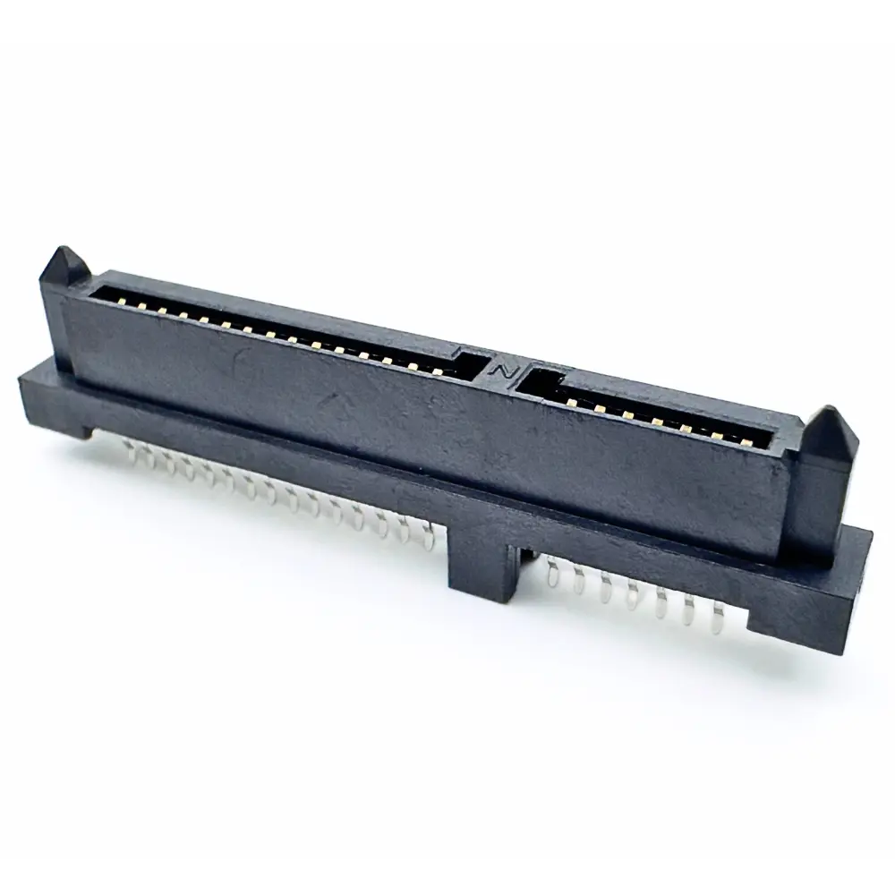 SATA 22-pin right-angle SMT receptacle DW-SAT-S22575-XXXX-01 for HDD/SSD backplanes and industrial PCs.