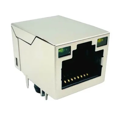 Magnetic RJ45 Jack 10/100Base-T 1x1 Port Shielded With LED Tab-Up THT R/A 8P8C DW-RJ45-DM01813-06TP-02