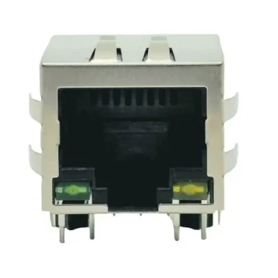 10/100Base-T Magnetic RJ45 Jack 1x1 Port Shielded With EMI & LED Tab-Down THT R/A 8P8C DW-RJ45-DM01811-06TP-02