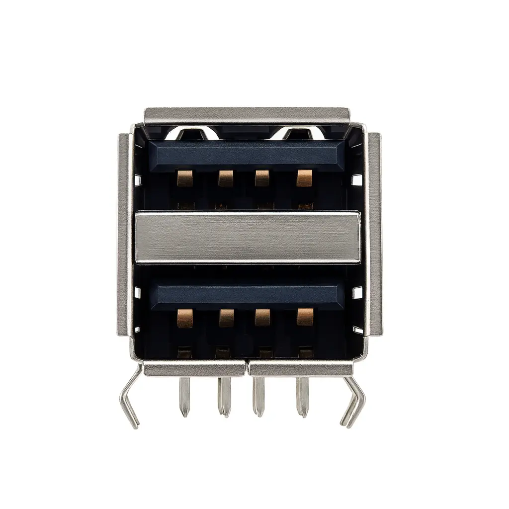 USB 2.0 Type-A Dual Stacked Receptacle – Reliable Right-Angle THT (DW-U20-DA803)