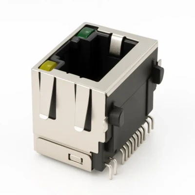 Modular RJ45 1×1 Tab-Up with LEDs, DIP/THT (DW-RJ45-S001202)
