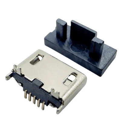 Micro USB Type B Receptacle – Durable Right-Angle SMT, 5-Pin, Hybrid Shield Stakes