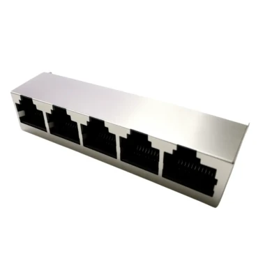 Modular RJ45 Connector 1×5 Tab-Up 8P8C, 180° DIP Shielded