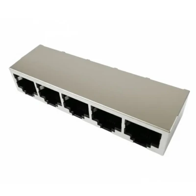 Modular RJ45 Jack 1×5 8P8C Tab-Down, 180° DIP Shielded