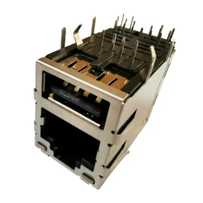 Magnetic RJ45 100BASE with USB Dual-Port Stacked Connector