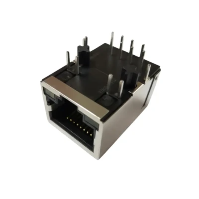 RJ45 Jack with Magnetics, 1×1 Tab-Down, 10/100BASE-T, Shielded, LED