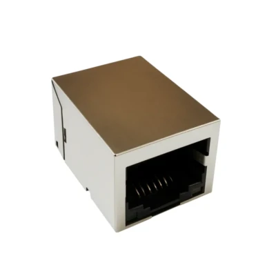 RJ45 Jack with Magnetics, 1×1 Tab-Down, 10/100BASE-T, Shielded, LED