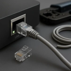 Magnetic RJ45, 1×1 tab-down, 100BASE-T.