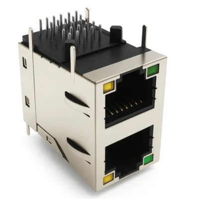 Modular RJ45 2×1 Tab-Down with LEDs, 10/100BASE, DIP (DW-RJ45-DM0261)