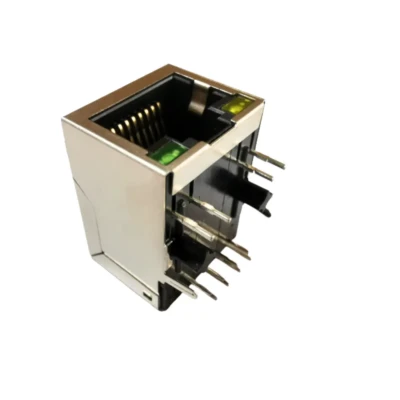 Magnetic RJ45 Jack, 1×1 Tab-Down, 100BASE-T, Shielded DIP with LEDs