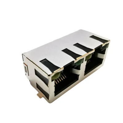 Dual-Port RJ45 connector k 1×2 Tab-Down with LED & EMI Shield-DW-RJ45-S00281-XXTR-XX-2