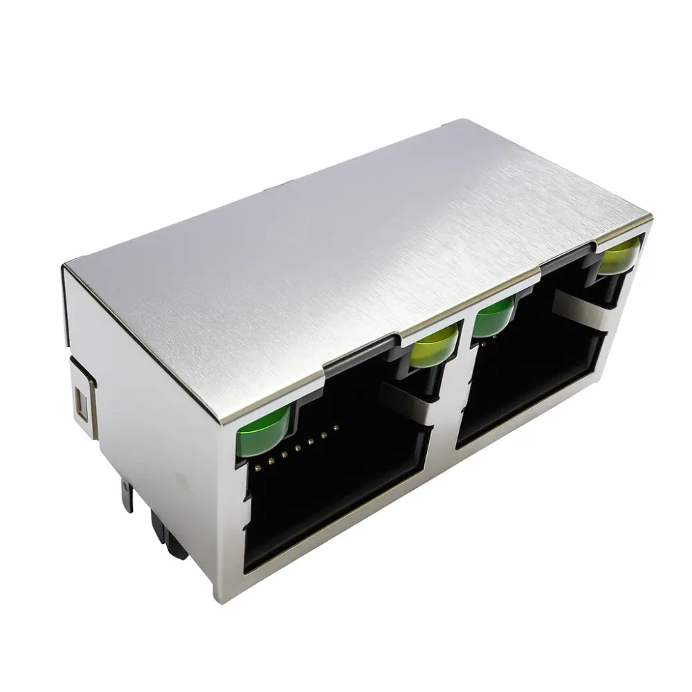 Dural Port RJ45 Connectors Tab-Up with LEDs, DIP/THT (E56C08032645) Dural Port RJ45 Connectors Tab-Up with LEDs, DIP/THT (E56C08032645)