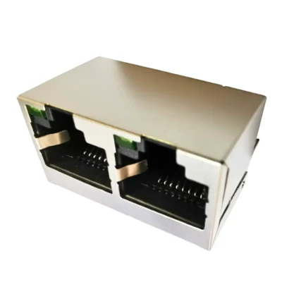 Dual-Port Modular RJ45 Jack 1×2 Tab-up DIP Type with LED — DW-RJ45-D00256-01TP-05