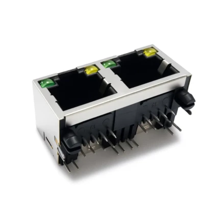 Dural Port RJ45 Connectors Tab-Up with LEDs, DIP/THT (E56C08032645)
