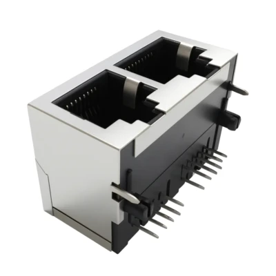 Modular RJ45 1×2 Tab-Down, DIP/THT, Rugged Dual-Port 8P8C