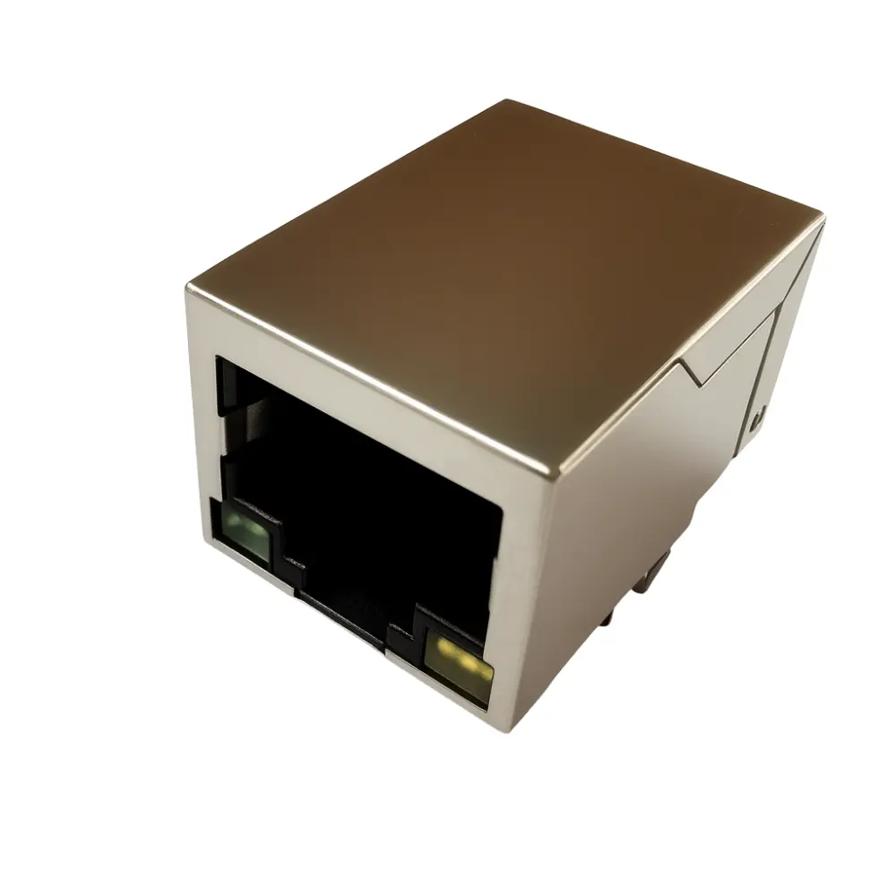 Magnetic RJ45 Jack, 1×1 Tab-Down, 100BASE-T, Shielded DIP with LEDs