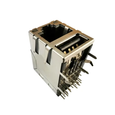 Magnetic RJ45 100BASE with USB Dual-Port Stacked Connector