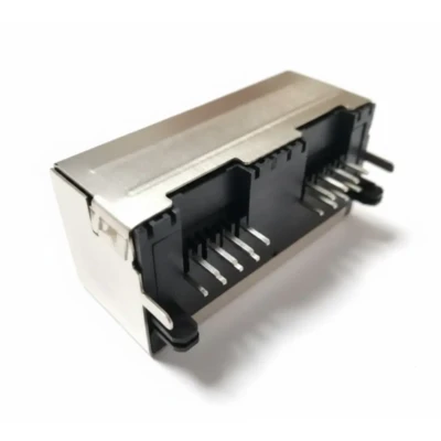 Modular RJ45 1×2 Tab-Up, 180° DIP Shielded (DW-RJ45-D00230-01TP-01)