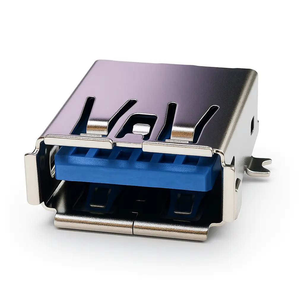 USB 3.0 Type-A dual port connector – Stacked Right-Angle SMT + DIP, Short-Body