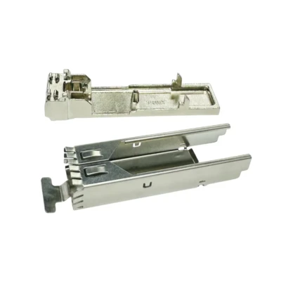 1x1 SFP+ Cage Kit with Pull-Link Lock — EMI-Shielded, Thru-Hole, Light Pipe Ready