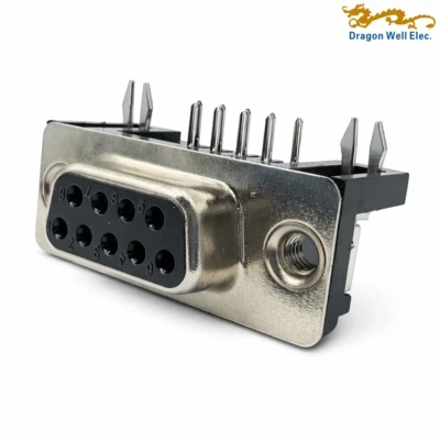D-Sub 9 Pin Female Right Angle Through Hole Connector