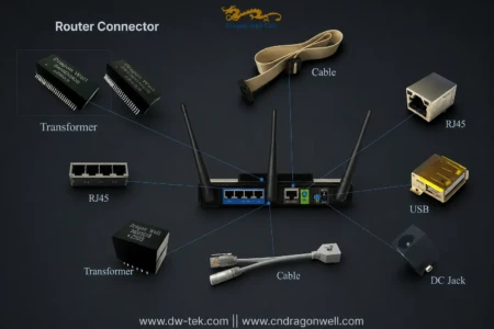 Router connector solutions including RJ45 router cable USB and transformer by Dragon Well Electronics