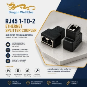 RJ45 Ethernet Splitter Coupler for office LAN wiring and cable management
